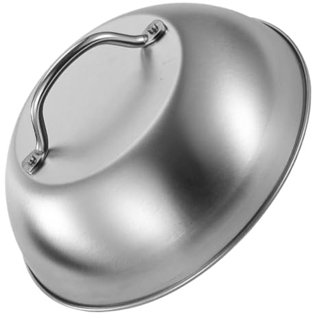 PLAFOPE 304 Stainless Steel Bbq Pan Lid 9 Inch Portable Frying Pan Cover Metal Pot Lid Boil over Spill Guard for Outdoor Grilling and Kitchen Cooking