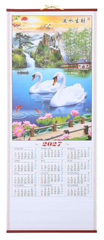 Healeved Getårskalender, kinesisk månkalender 2027, månadsplanerare i konstrotting, hängande Feng Shui- för hemmakontor, nyårspresent, stil C