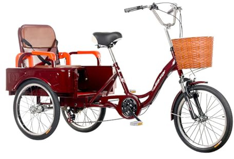 trehjuling, Trehjulig cykel, vuxen trehjuling 3 hjul 20 tum cykelkryssarcyklar med korg Äldre varukorg, kan hämta och lämna (enkel hastighet)