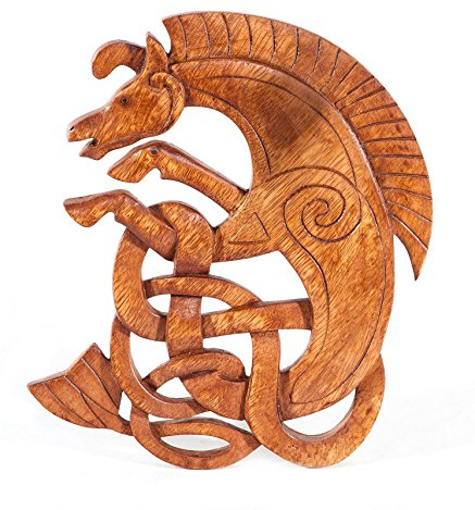 Windalf Celtic Wandbild EPONA 25 cm Keltisches Pferd Holzbild Gesschnitzes Ornament Wandrelief Handarbeit aus Holz