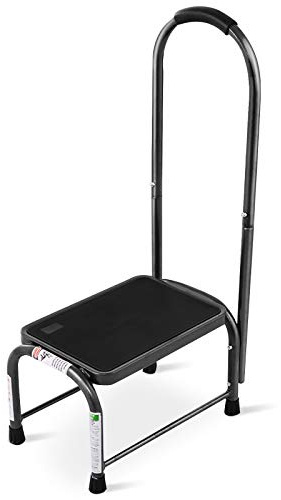Giantex Marchepied médical avec poignée et plateforme en caoutchouc antidérapant, capacité de charge de 150 kg, marchepied de sécurité robuste pour personnes âgées, personnes âgées, noir