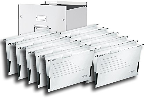 Leitz 6046 Archiv-Hängebox Click & Store, Ablage- und Transportbox für Hängeregistratur mit Deckel, A4 (Weiß + Hängetaschen weiß)
