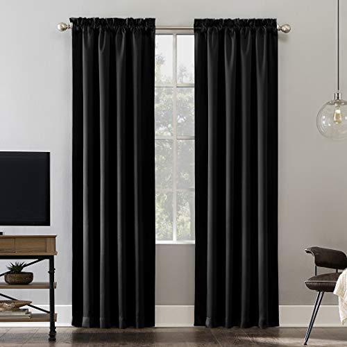 Sun Zero Oslo Theater Grade Extreme Total Blackout Rod Pocket Curtain Panel, 52 x 95, Black