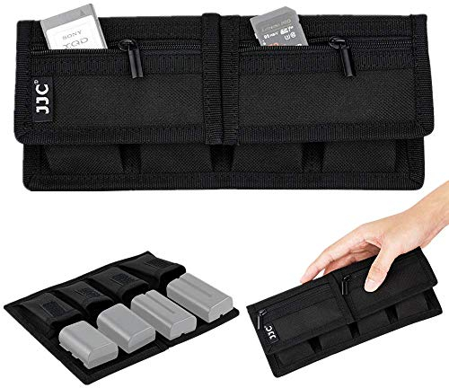 JJC Étui de Rangement pour Cartes SD SDHC SDXC/Micro SD/XQD + 4 emplacements pour Batterie pour Appareil Photo Canon LP-E6 LP-E17 Sony NP-F550 NP-FW50 NP-FZ100 Fujifilm NP-W126 Nikon EN-EL15 EN-EL14