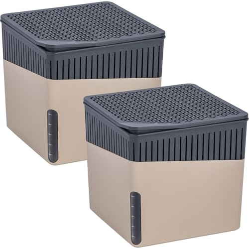 WENKO Raumentfeuchter Mod. Cube, 2er Set, je 1000 g Entfeuchter Granulat, für Räume bis 80 m³, beugt Schimmel und Gerüchen vor, ohne Strom, geräuschlos, nachfüllbar, Beige