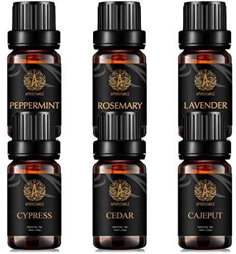 Set di Oli Essenziali per Aromaterapia in Cedro per Diffusore, Kit di Oli Essenziali di Cipresso 6x10ml per Umidificatore - Set di Oli Essenziali di Menta, Lavanda, Cajeput, Rosmarino