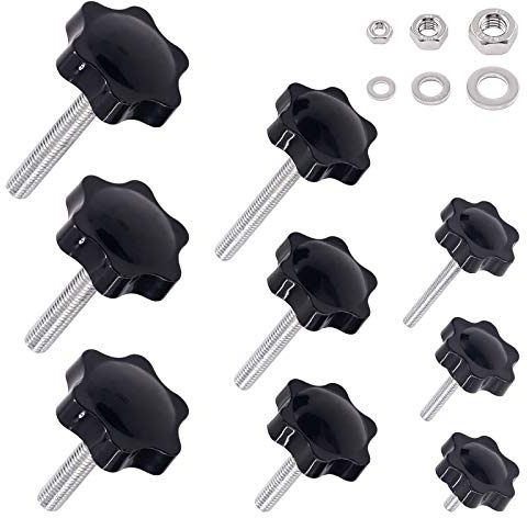 Swpeet 135Pcs M4 M6 M8 Hex geformt Außengewinde Metall Klemmen Hand Stern Knöpfe mit 304 Edelstahl Sechskantmuttern und Unterlegscheiben Sortiment Kit