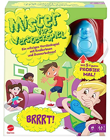 Mattel Games GYJ80 - Mister Pups Versteckspiel für Kinder mit pupsenden Bohnen, Versteckspiel für Kinder, ab 5 Jahren