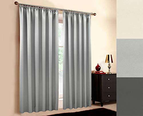 Hochqualitativer schwer entflammbarer Verdunkelungsvorhang nach Maß (M1 und B1 Zertifikat), Schlaufen, Kräuselband, Vorhang nach Maß, Gardinen nach Maß, Light Grey (175cm (H) x 145cm (B))