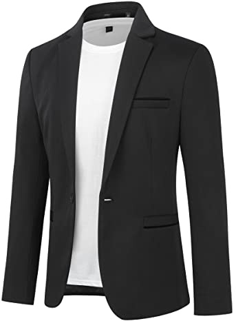 Allthemen Mens One Button Blazer Casual Slim Fit Blazer Jacket Lightweight Suit Jackets Black M