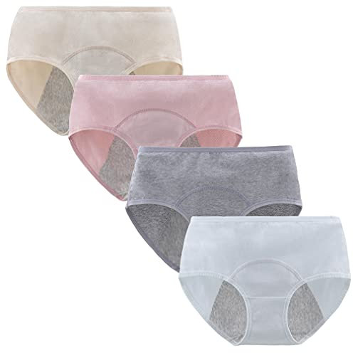 Yintry Ropa Interior de período para niñas Adolescentes, Bragas de período Menstrual, Calzoncillos Protectoras de algodón de Malla a Prueba de Fugas para Mujer, Paquete de 4 (M, Estilo 1)