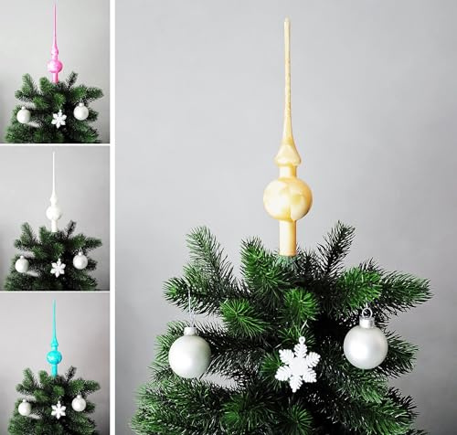 JACK Christbaumspitze Spitze Glas 28cm Eislack Glanz Matt Baumspitze Mundgeblasen Box, Farbe:Gold