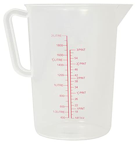 Jarra medidora de polipropileno de 2 L, plástico transparente, medición precisa, tallo estrecho, sin derrames, harina multiusos, almendras molidas, apta para lavavajillas (2 litros) Sucasa