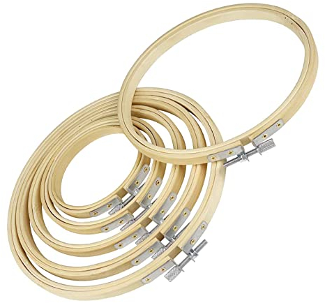 Uootach 6 Stück Stickrahmen, runder Stickrahmen aus Bambus, verstellbarer runder Stickrahmen, Gratfrei, glatt und leicht, Gut für Stickereien, Kunstwerke, DIY-Werkzeuge(3/4/5/6,3/7/8 Zoll)