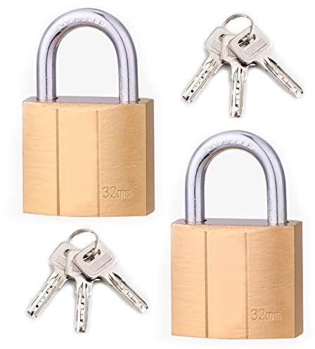 Kleine Vorhängeschlösser mit Schlüsseln, 32 mm Koffer-Gepäckschlösser, robustes Messing-Schließfach, Outdoor-Reisen, Mini-Vorhängeschloss für Fitnessstudio, Schließfach, Koffer, Gepäck, 2 Stück