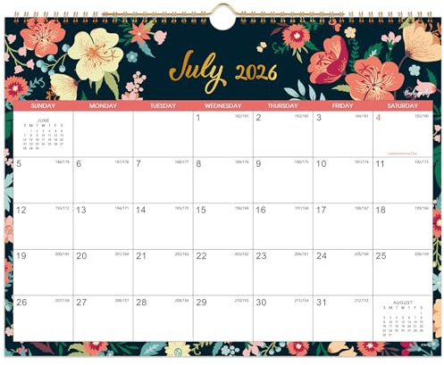 Calendar 2026-2027 - Wall Calendar 2026-2027, Jul. 2026 - Dec. 2027, 15 x 11.5, 18 Monthly Wall Calendars, Twin-Wire Binding + Hanging Hook + Thick Paper + Julian Dates - Floral