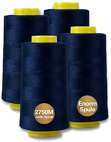 Filato per cucito Overlock, 100% poliestere, set per filo da cucito, 4 fili da cucito, filo da cucito, per macchina da cucire, 2745 m, totale 11000 m (blu marino)