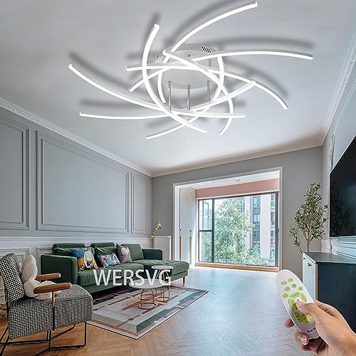 WERSVG 100cm Deckenleuchte LED Wohnzimmerlamp Modern Groß 120W Deckenlampe Weiß 8-lampen Dimmbar 3500K-6500K Deckenleuchte Acryl Flurlampe Decke Esszimmerlampe, für Wohnzimmer Schlafzimmer Küche