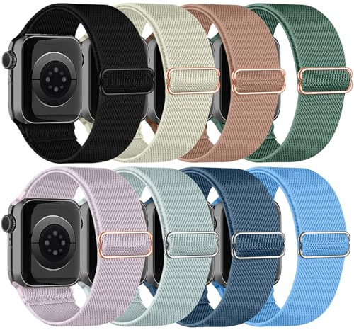 chinbersky 8 Pack Bracelets Compatibles avec Bracelet Apple Watch 41mm 38mm 40mm Femmes Hommes, Bracelet en Réglable Nylon élastique Sport pour Apple Watch SE/iWatch Series 11 10 9 8 7 6 5 4 3 2 1