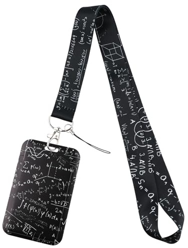 Cordón de matemáticas con soporte de identificación para tarjetas, llaves, cuello, llavero, cordón, color negro