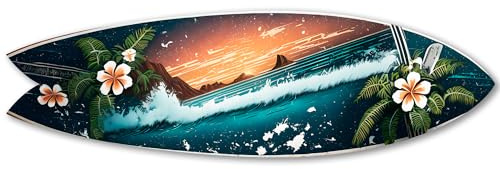 DECLINA, Surfbrett, dekorativ, Wanddekoration, Surfdeko, Alu-Dibond, modernes Dekobrett, Surfen und Sonne, 100 x 30 cm