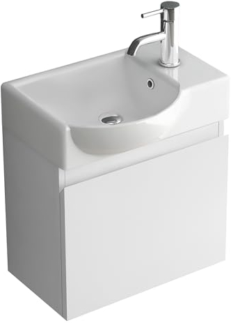 Alpenberger Waschtisch mit Unterschrank | Gäste WC Waschbecken Klein 45 cm Breit | Aufsatzwaschbecken mit Waschbeckenunterschrank | Badmöbel Hängeschrank | Waschtischunterschrank Weiß