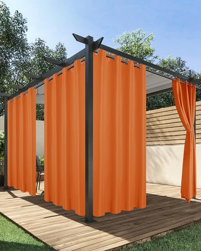 HolidayIdeas Outdoor Curtains for Patio Waterproof, 4 Panels - 54 x 84 Inch - Privacy Protection & Light Filtering Curtains Grommet Outside Curtains for Porch, Gazebo, Pergola (Mecca Orange) | Poolside Privacy Protection, Light Filtering Outside Curtains, Grommet Top Curtains for Porch, Gazebo, Pergola, Backyard