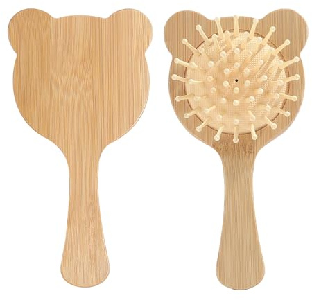 Spazzola bamboo bambini, mini spazzola capelli spazzola bambina spazzola districante bambina spazzola di bambù per capelli spazzola per capelli in legno naturale Per le ragazze (Orso)