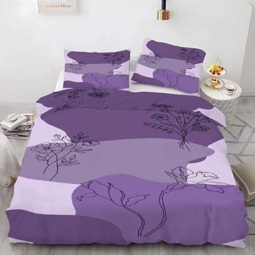 Bettwäsche 135x200 Bettbezug Winter Bettwäsche-Sets Lila Blume Muster Weich Hypoallergen Baby Bettwäsche Set mit 2 Kissenbezüge 80x80 cm, Geeignet für Jungen Mädchen Kinder
