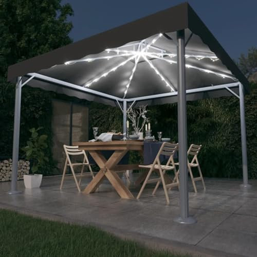 Gecheer Gazebo con Stringa di Luci LED,Gazebo da Esterno,Gazebo Pergola Con Telo,Padiglione da giardino,Tenda per feste,Gazebo per barbecue,Gazebo Pieghevole da Giardino 300x300 cm Antracite Alluminio