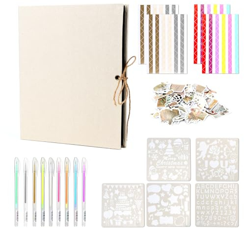 JOYSKY Fotoalbum zum Selbstgestalten 20,5 x 20,5 cm, Leinen Fotoalbum mit 60 Weißen Seiten, Leeres Kraftpapier, DIY Scrapbook Spiralalbum Set für Babys, Familien, Hochzeiten, Jahrestag, Beige