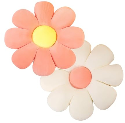 Ortviai 2 x Blumenkissen, Weiß und Rosa Blumenform, Sofa Kissen Bunt, Cute Pillow, Plüsch-Bodenkissen für Schlafzimmer, Stuhl, Dekoration 38cm