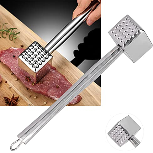Martillo para Carne Resistente, Ablandador de Mazo para Carne de Doble Cara, Martillo Ablandador de Carne de Acero Inoxidable, Herramienta de Mazo de Cocina