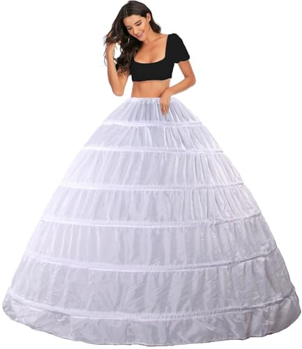 Women's Petticoat Floor Length Underskirt 6 Hoops Crinoline Wedding Petticoats Hoop Skirt Bridal Full A-line Slips 50s Swing Vintage Skirts Dress Shapewear Retro tutu Underdress Plus Size(White,8)