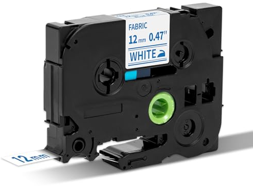 Aken 1x Kompatibel mit Brother P-touch Bänder TZe-FA3 Textil-Aufbügelband Blau auf Weiß 12mm Etikettenband für P Touch H200, H100LB/R, H105, E100/VP, D200/BW/VP
