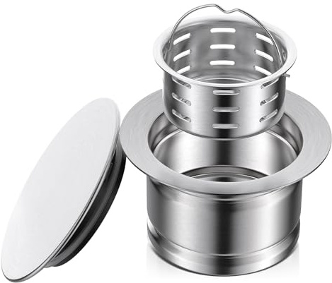 BOTEMY 3-1/2 Inch Extended Garbage Disposal Flange with Deep Strainer and Sink Stopper Flat Cover Kitchen Sink Flange Kit (Brushed)