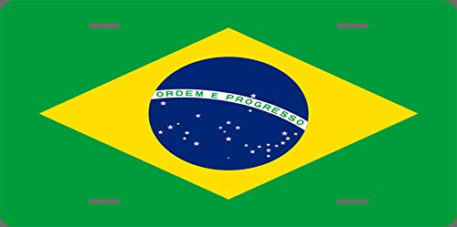 Placa de matrícula de aluminio con bandera de Brasil, 15 x 30 cm