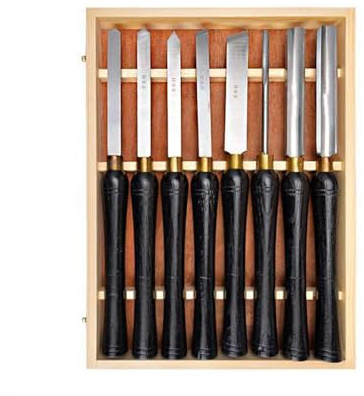 8PCS Professional Wood Lathe HSS Turning Set, with 2 Bevels, 1 Flat Round, 2 Triangles, 3 Round Head Engraving Tools, for Woodworking Beginners, Amateurs and Professionals