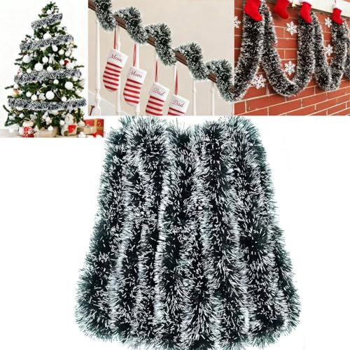 XIKTTK Weihnachtsgirlande 10m, Lametta Weihnachtsbaum Girlande Weihnachten, Glänzend Tannengrün, Weihnachtsdeko Girlande, Deko Weihnachten Für Outdoor, Treppe, Kamine, Grün Weiß