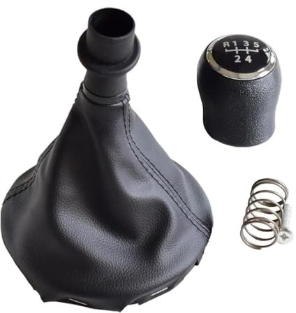 BASPHHH Auto-Schalthebel Kompatibel mit VW für Transporter für Caravelle T5 2003-2011 Auto 6-Gang-Schalthebel Schaltknauf PU-Manschette(5 Speed-Black)