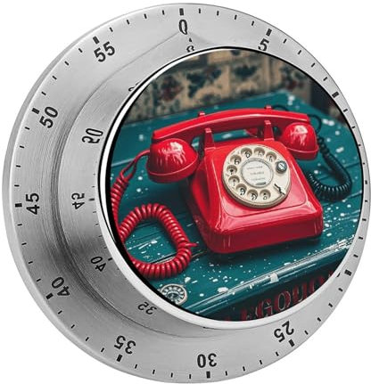 Mechanical Stainless Steel Timer Kitchen Timer England UK Retro London Telephone Printed Stainless Steel Countdown Timer for Fitness Projects and Kitchen Tasks