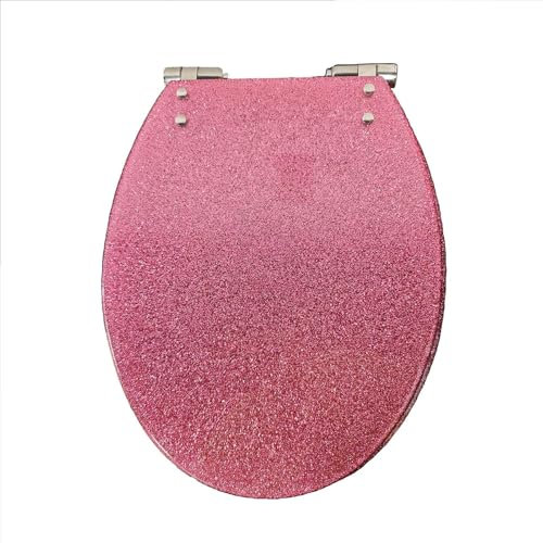 Glitzer WC Sitz, Toilettendeckel aus Harz, 42x36cm, Einfache Montage, Scharniere aus Edelstahl, Glitzer Rosa Klodeckel mit Absenkautomatik, Scharniere aus Edelstahl, Quick-Release-Funktion