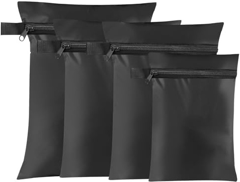 AYSYR 4 Stück Wet Bag Für Reisen, wasserdichte Nasstasche, Wäschesack | 4 Größen 22 X 35, 25 X 38, 28 X 40 Und 20 X 30 Cm, in Schwarz, Für Kleidung, Windeln Oder Schwimmsachen, Pflegeleicht