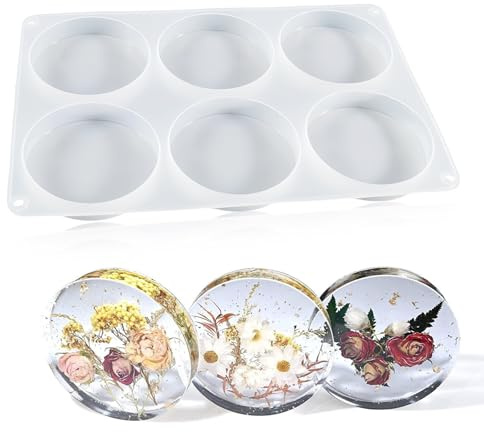 Silikonform Untersetzer, Tablett-Formen für DIY, Epoxidharz-Gießformen, 6-Löcher-Runde