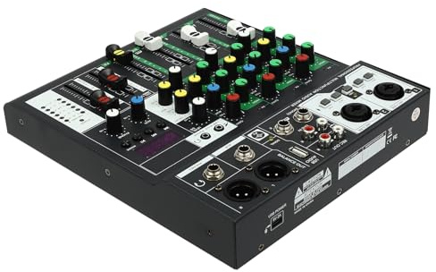Tragbarer Mini-Audio-Mixer 4-Kanal-DJ-Mixer Professioneller Mixer Schwarz für KTV zu Hause Band-/Bühnenauftritte Campus-Aktivitäten 21 * 24 * 4CM