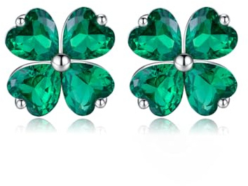 Reffeer 925 sterlingsilver fyrklöver örhängen för kvinnor tonåringar hjärtslipning grön zirkonia örhängen St Patricks Day örhängen, Medium, Sterlingsilver, Kubisk zirkonia