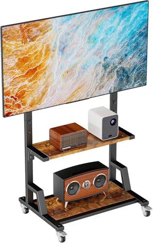 Aetubree Rolling TV Stand,Mobile TV Stand on Wheels for 32-75 inch Flat Curved Screens TV, Adjustable Heavy Duty Universal TV Floor Stand for Indoor Outdoor,Holds up to 150lbs VESA MAX 600×400