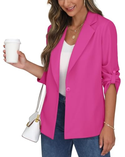 PrinStory Blazer da donna a maniche regolabili da donna con tasche colletto con risvolto aperto davanti bottoni giacca cardigan