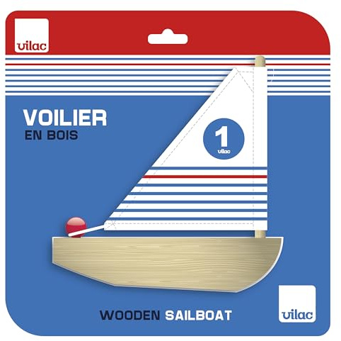 VILAC - Barca a vela da bagno in legno - Giochi di risveglio per bambini in legno - Giocattolo per bambini dai 3 anni - 3901