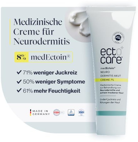 ectocare® Neurodermitis Creme Akut mit 7% Ectoin 50 ml | Dermatitis & Ekzemen Salbe ohne Kortison | Lindert trockene, gereizte, rote und juckende Haut | Medizinprodukt, auch für Kinder und Babys
